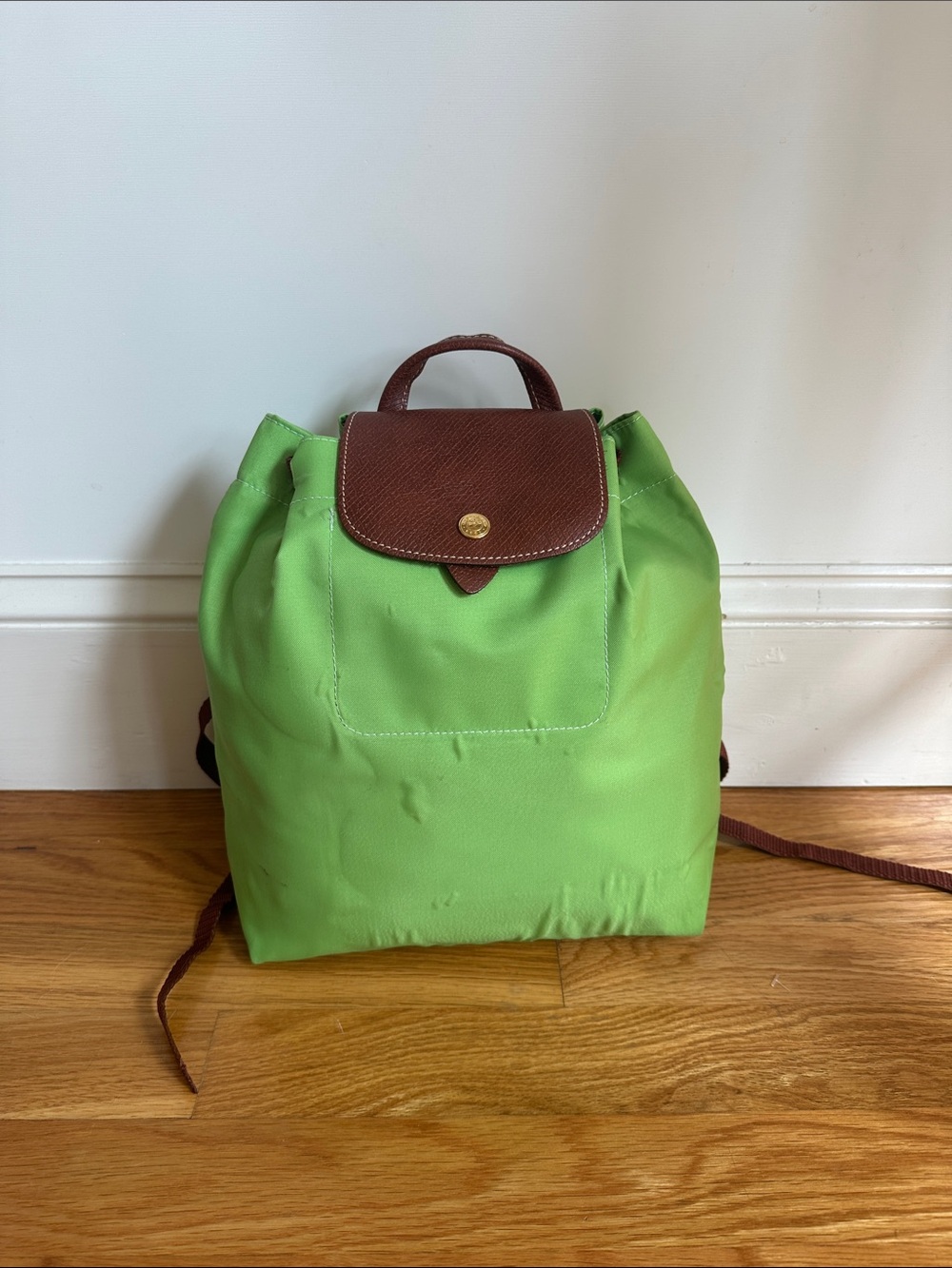 Lime green longchamp backpack